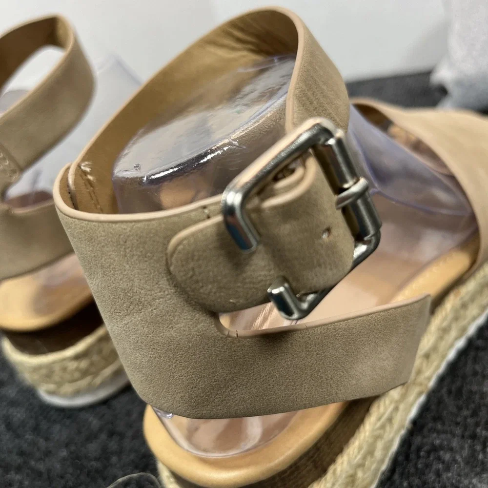 Soda Topic Espadrille Platform Sandal Women 8.5 Tan Boho Woven Ankle Strap